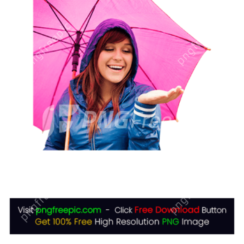 Woman Under Pink Umbrella Checking Rain Monsoon PNG