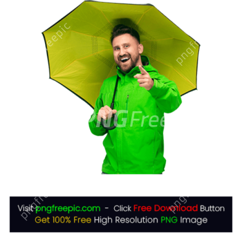 Happy Man Autumn Umbrella Green Rain Coat PNG