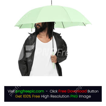 Man Holding Big Folding Umbrella Rain Coat PNG