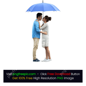 Couple Kissing Enjoy Rainy Weather Blue Umbrella PNG
