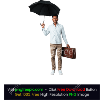 Man Holding Suitcase Black Umbrella PNG