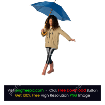 Fashion Girl Posing Autumn Blue Umbrella PNG