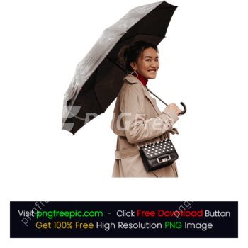 Woman Bag Smile Under Black Big Umbrella PNG