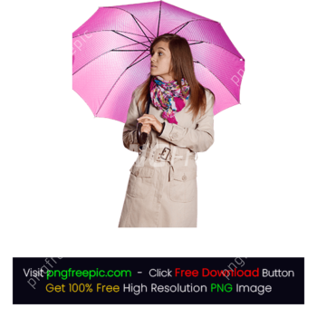 Lady Looking Rain Under Pink Umbrella PNG