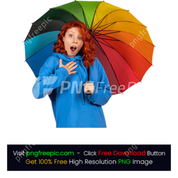 Woman Posing Shocked Big Colorful Umbrella PNG