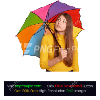 Multicolored Folding Umbrella Looking Rain Lady PNG