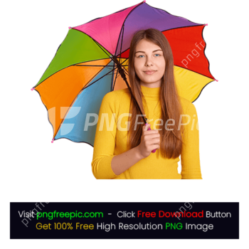 Woman Under Multicolored Umbrella Yellow Jumper PNG