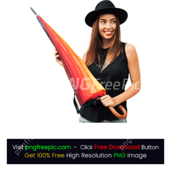 Woman Holding Colorful Big Umbrella Cap Hat PNG