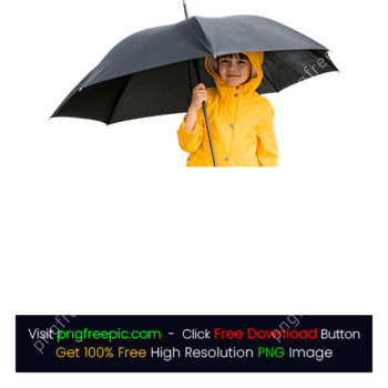 Boy Kid Opened Big Black Umbrella Yellow Rain Coat PNG