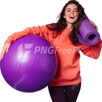 Lady Smiling Posing Purple Mat Fitball PNG