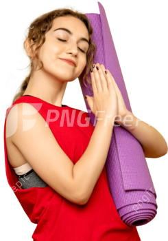 Fitness Woman Holding Purple Carpet PNG