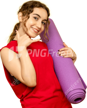 Young Woman Holding Purple Carpet PNG