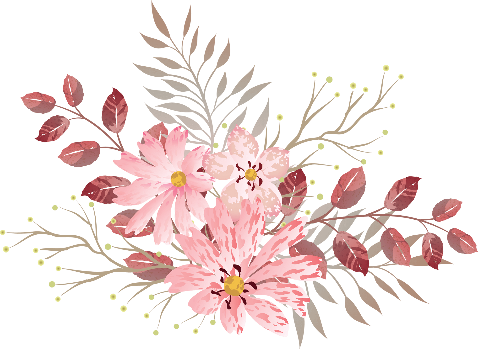 Set Of Pink Watercolor Floral Vector Flower Png Image Download Free