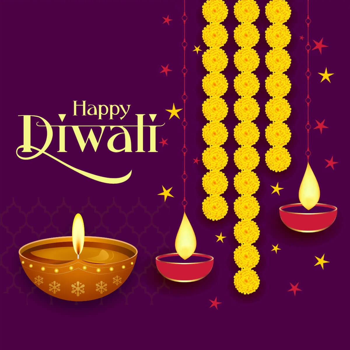 Happy diwali flowers diya decoration banner design image