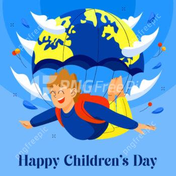 Happy children day funny boy paragliding cartoon image
