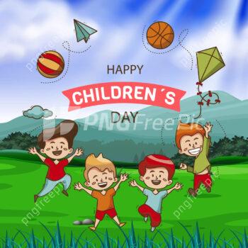 Happy children's day playing together hand drawn cartoon