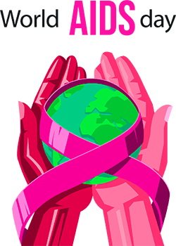 Aids day globe ribbon hand illustration png image