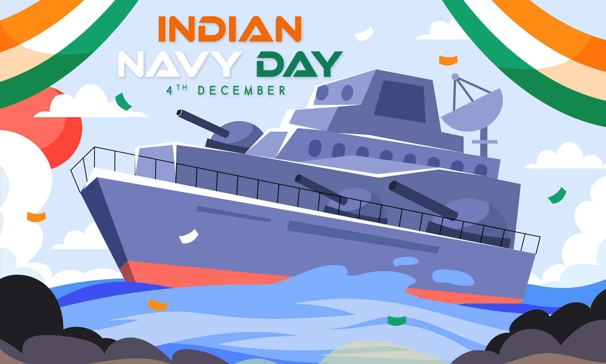 Navy day 4th december ship and beautiful nature vector design