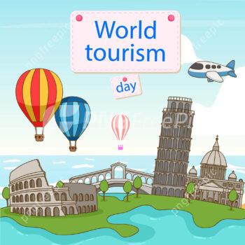 World tourism day theme background with temple poster