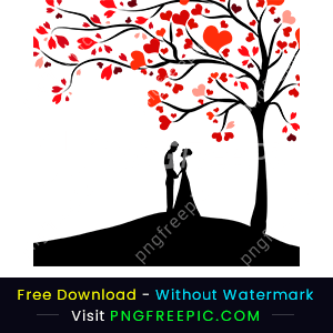 Valentine day love tree couple shadow clipart png