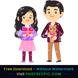 Cute couple valentines day celebrating gifts png
