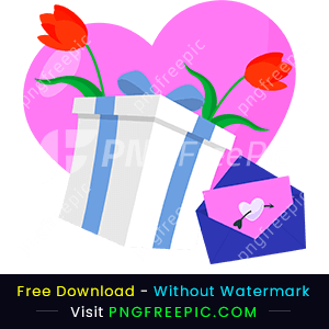Gift flowers heart shape valentine day vector png
