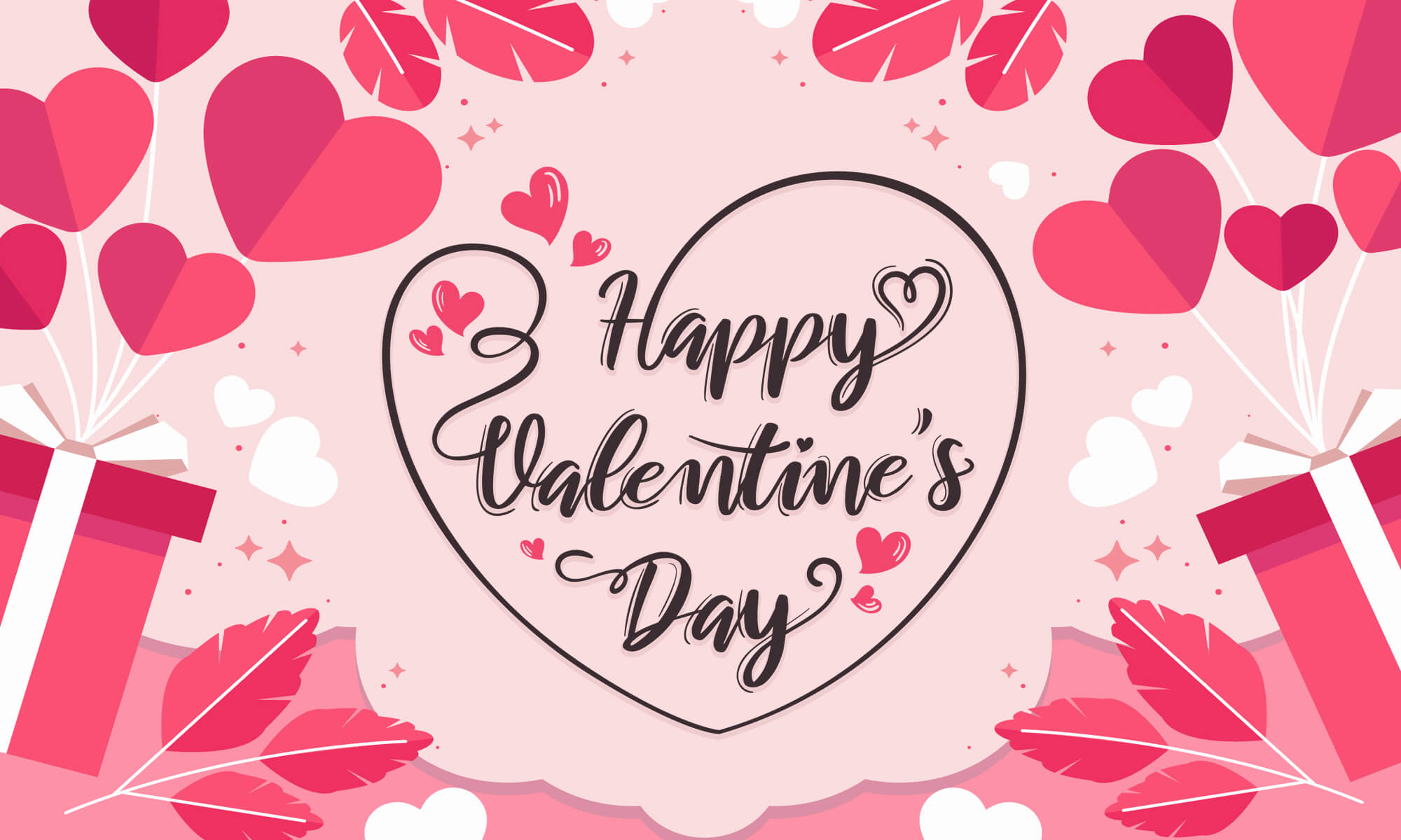 Valentine day love hearts balloons gift box vector illustration