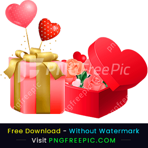 Realistic valentine day love gift box vector png image