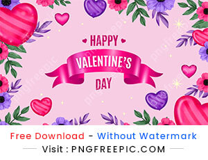 Valentines flowers heart realistic illustration with pink background
