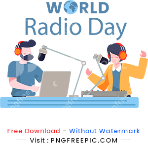 World radio day hand drawn design with presenter png