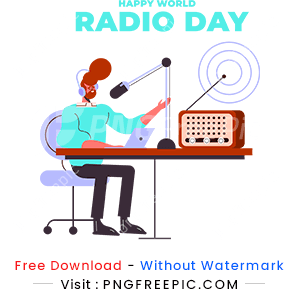 Flat design world radio day man with microphone png