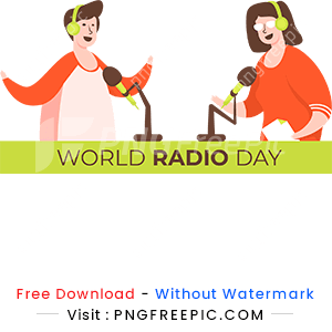 Flat design world radio day two character with microphone png