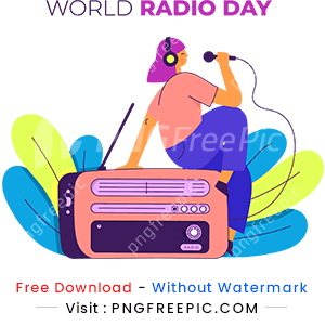 Flat hand drawn world radio day girl on radio png