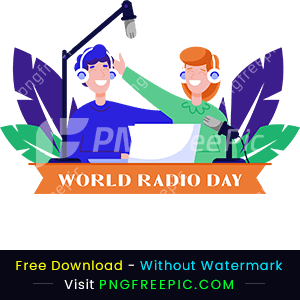 World radio day abstract flat design characters png